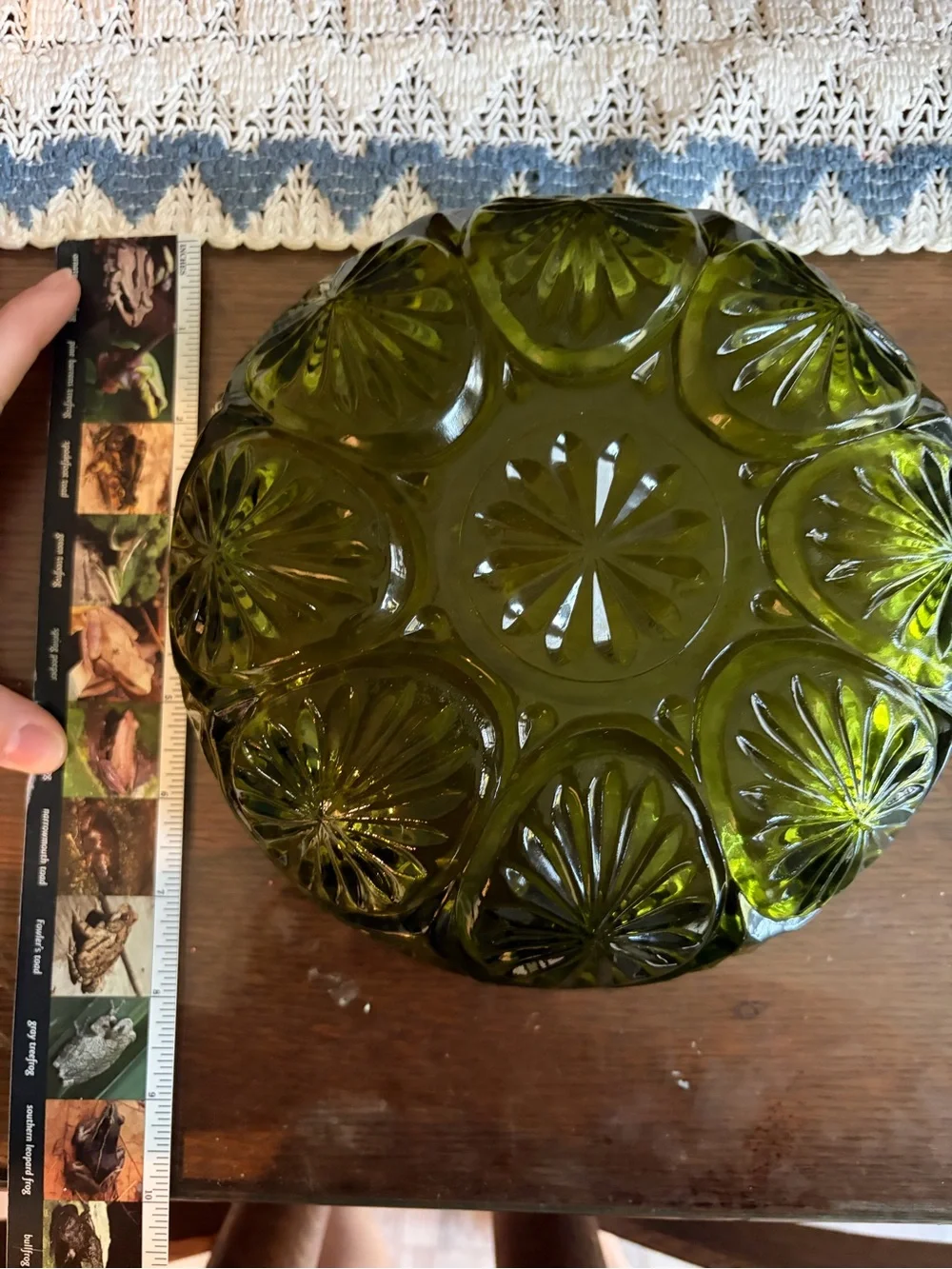 Olive Green Pressed Glass Serving Bowl - Classic Home Dining Piece